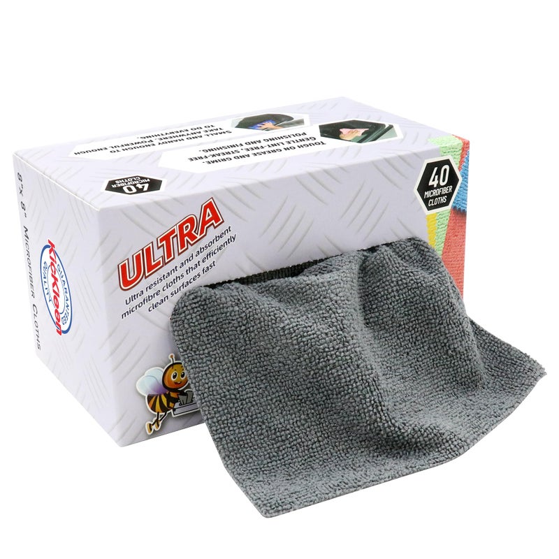 kickleen Microfiber Cleaning Cloth, Lint-Free Shop Towels Reusable, Bulk Rags in a Box for Home, Kitchen and Car, 8 Inch x 8 Inch,40 Pack with Box (Grey) - Image 1